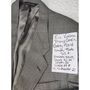 44 46 Vintage 90s PIERRE CARDIN Grey Men's Blazer Plaid Suit Coat Designer exc.